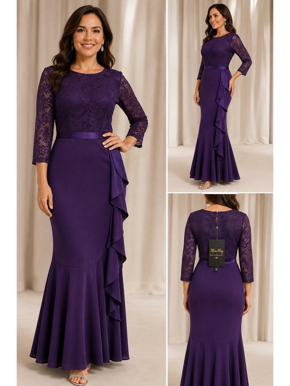 MissMay Purple Lace Mermaid Formal Gown Dress Size M NWT Ruffle Evening Wedding